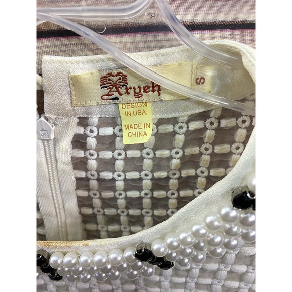 Aryeh Short Sleeve Spring/Summer Shirt Dress Size Small Pearls Onyx details - Picture 5 of 15